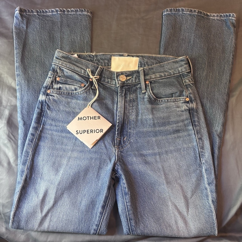 NWT MOTHER Superior The Outsider Flood Jean Size 26 High Rise Bootcut Blue Denim